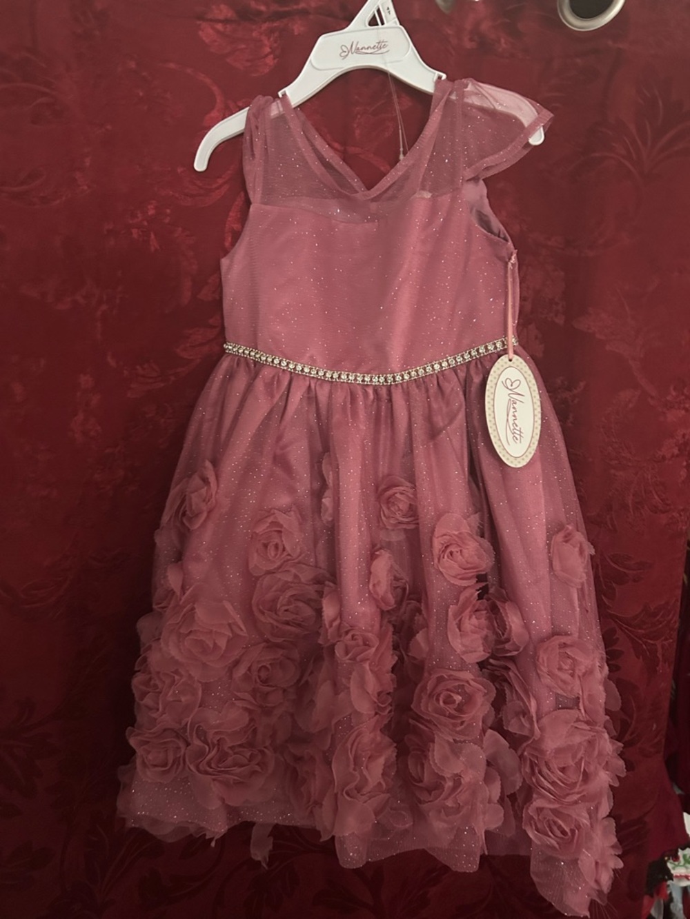 Girls' Dusty Rose Floral Tulle Party Dress